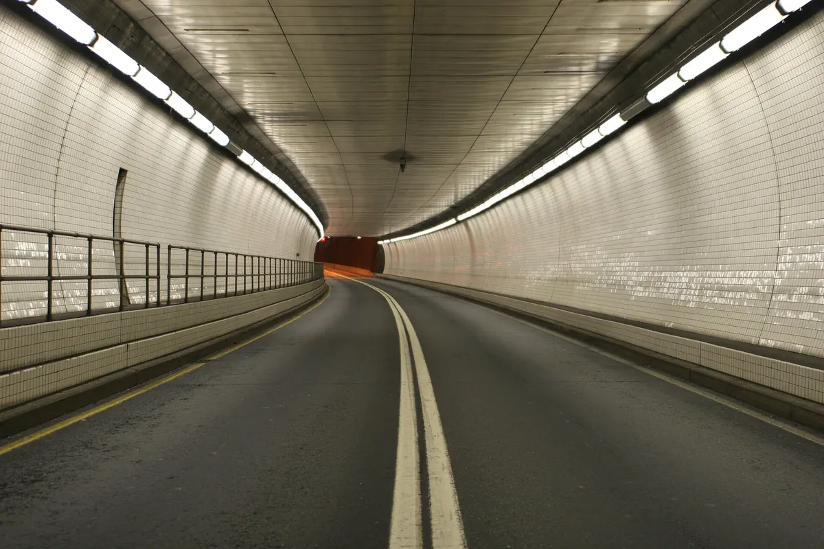 Inside the Fort McHenry Tunnel under Baltimore Harbor