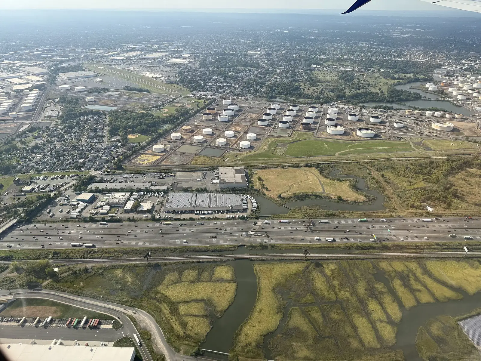 I-95 on the New Jersey Turnpike in Linden, New Jersey, seen from the air in 2025