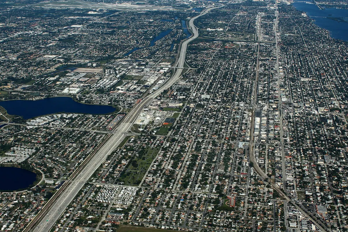 Aerial view of I-95 heading north through Lake Worth, Palm Beach County, Florida