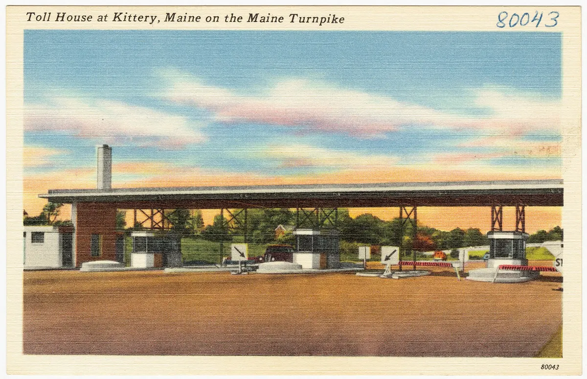 Postcard of the original Maine Turnpike toll house at Kittery