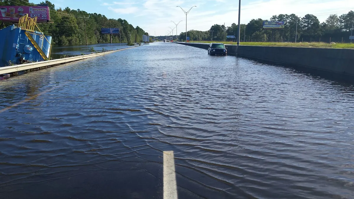 I-95 under floodwater near Lumberton, North Carolina, after Hurricane Matthew, October 2016