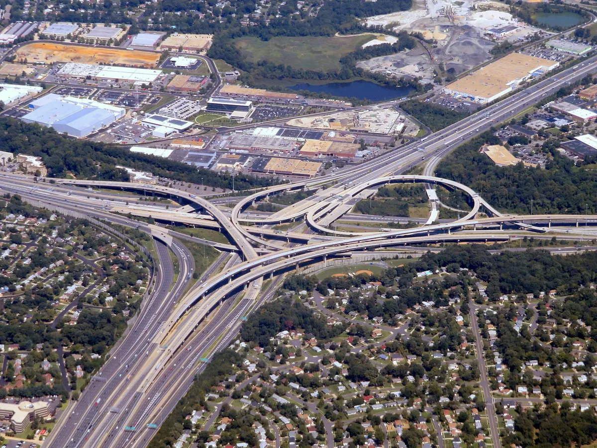 Aerial view of the rebuilt Springfield Interchange in Virginia, 2018